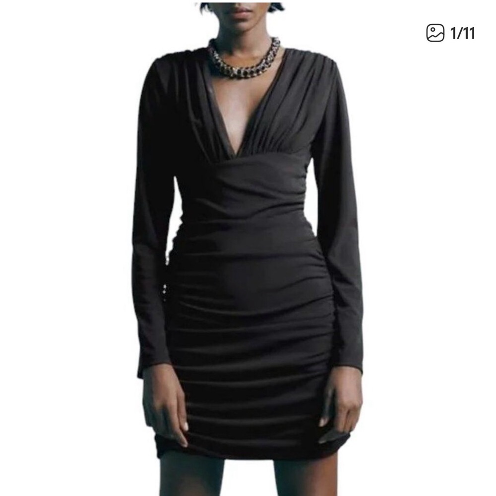 Zara Black Ruched Bodycon Mini Dress